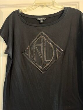 Lauren Ralph Lauren Black Short Sleeve Tee with Sequin Logo